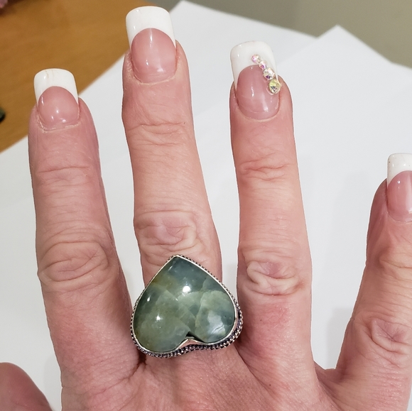 Beautiful Heart Shaped Aquamarine Gemstone 925 Vintage Goth Ring - Picture 10 of 12